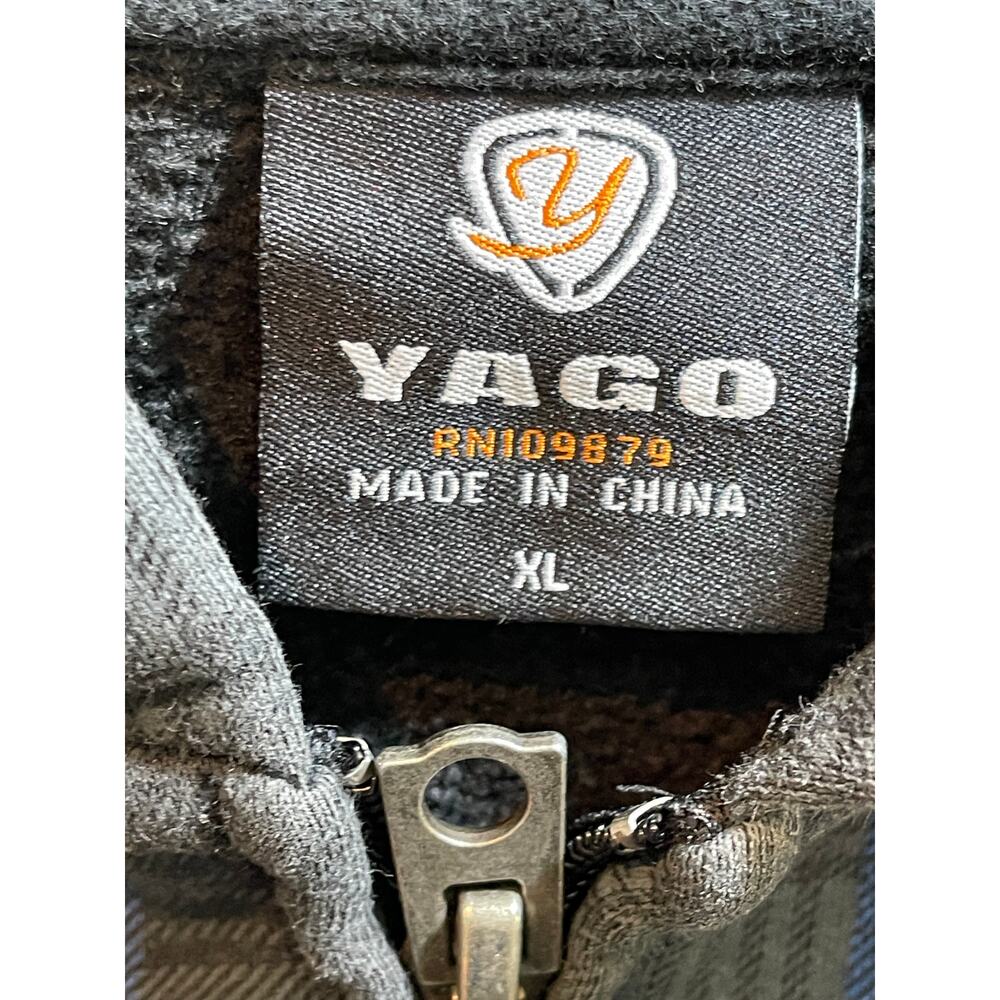Yago Sweatshirt Jacket Mens X-Large XL Plaid Full Zip Hoodie Blue Black - Picture 6 of 9